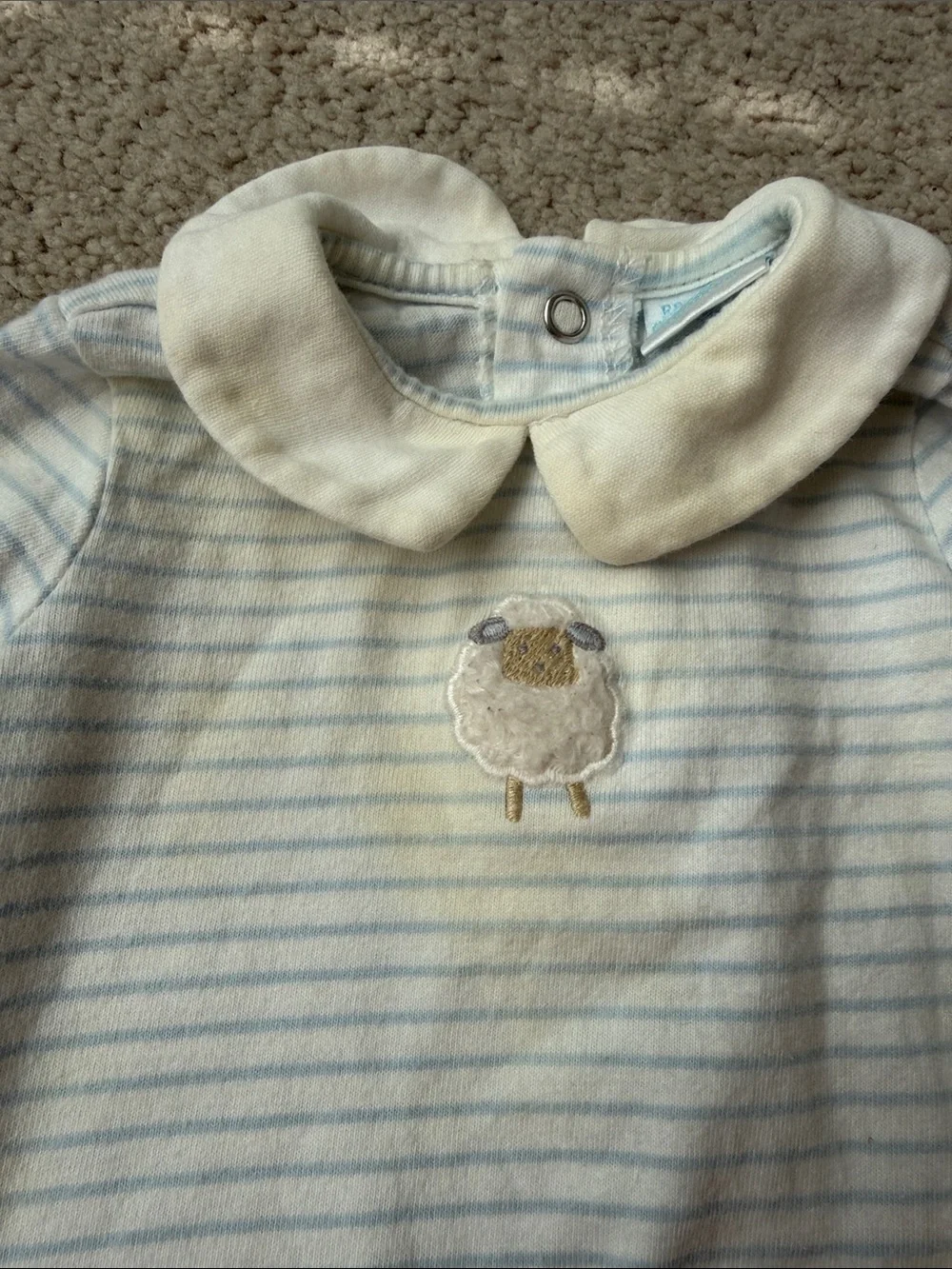 Edgehill Collection Light Blue and White Striped Footed One-Piece